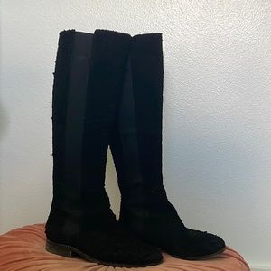 Free People Black Fuzzy Suede Tall Callow Boots
